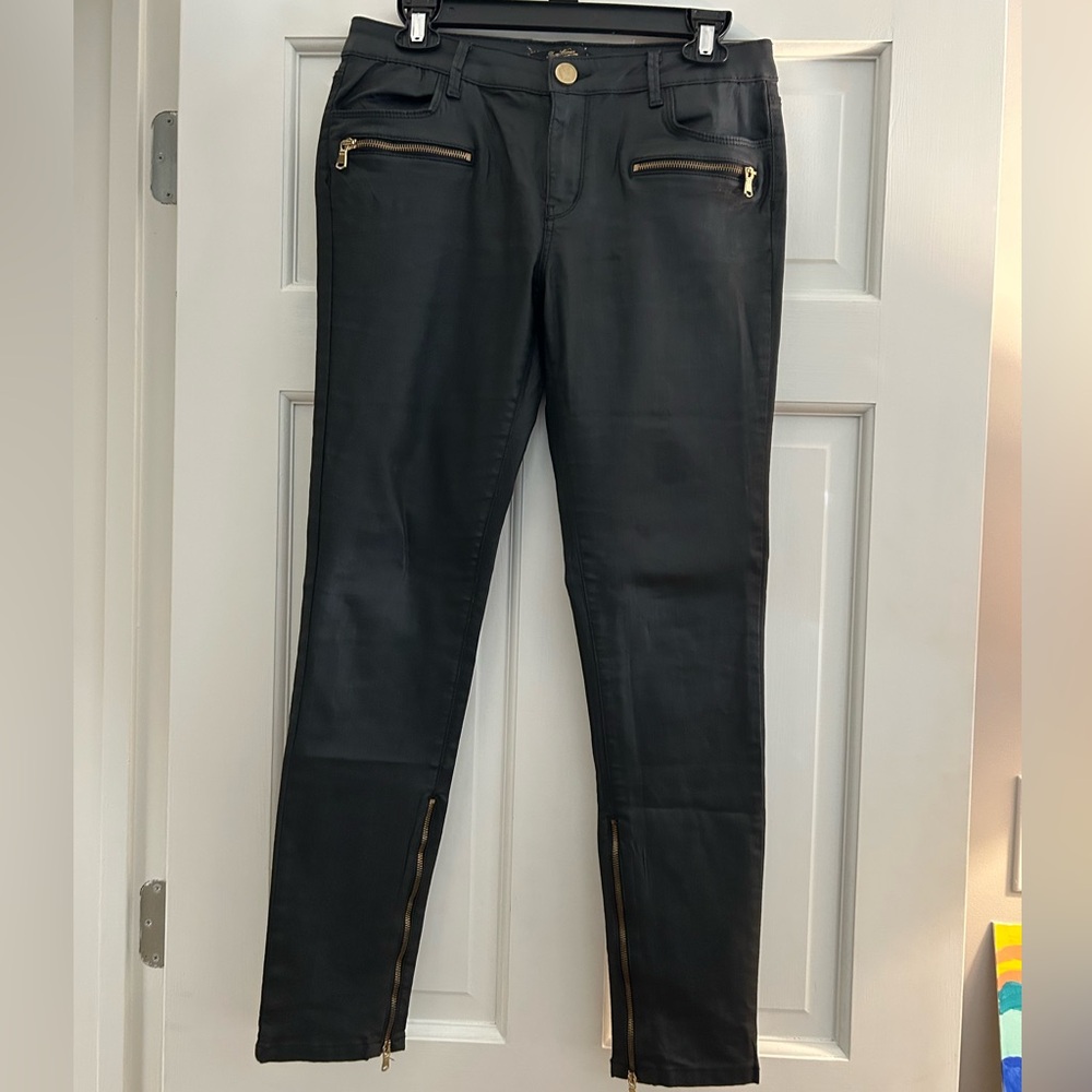 ZARA Moto Leather Waxed Coated Pants With Zippers